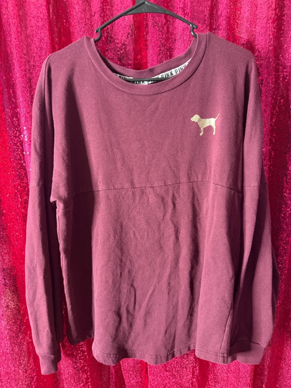 PINK by Victoria's Secret Wine Crewneck with Dog Logo